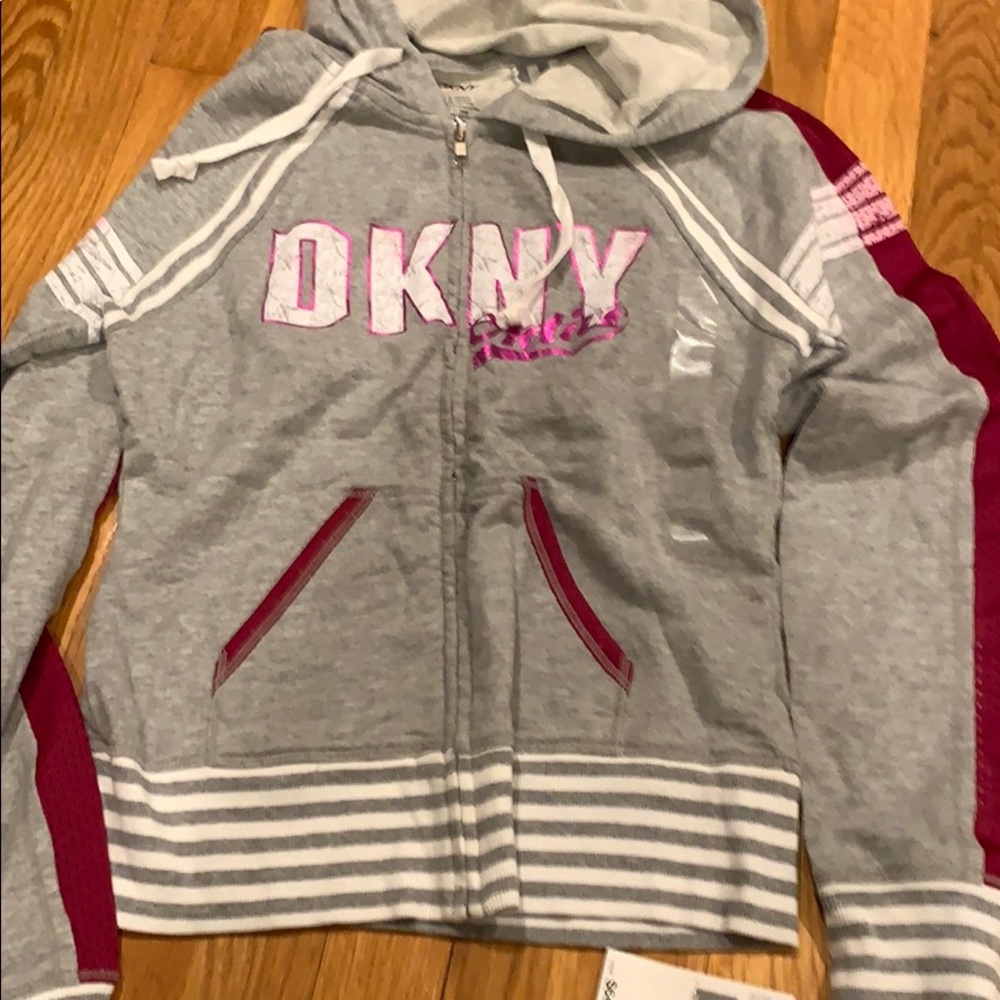 DKNY active junior hoodie small gray purple NWT